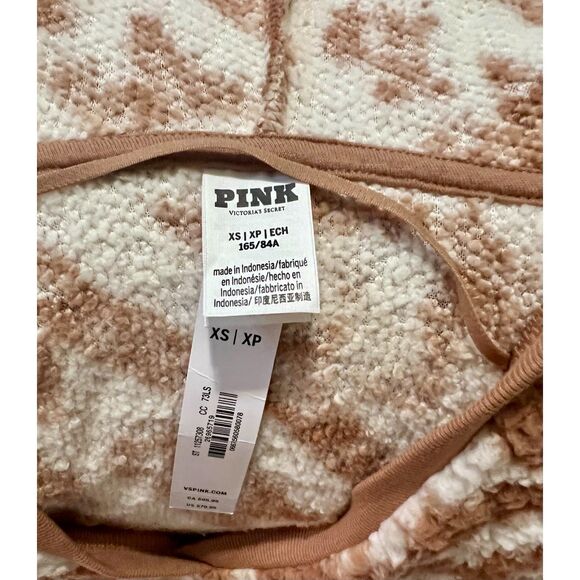 VS Pink Sherpa Oversized Pullover Hoodie V-neck in Brown White, Sz XS - Picture 16 of 16
